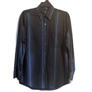 Minos Mens L Button Up Shirt Stripe Classic Fit Cotton Workwear Minimalist Y2K